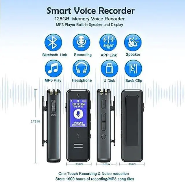 Alt view image 3 of 6 - VTZH 128GB Digital Voice Recorder with Phone APP Control,1600 Hour Smart Voice Recorder One-Touch Recording Speaker Instant Playback MP3,Audio Recording Device for Lectures, Meetings, Cars, Interviews