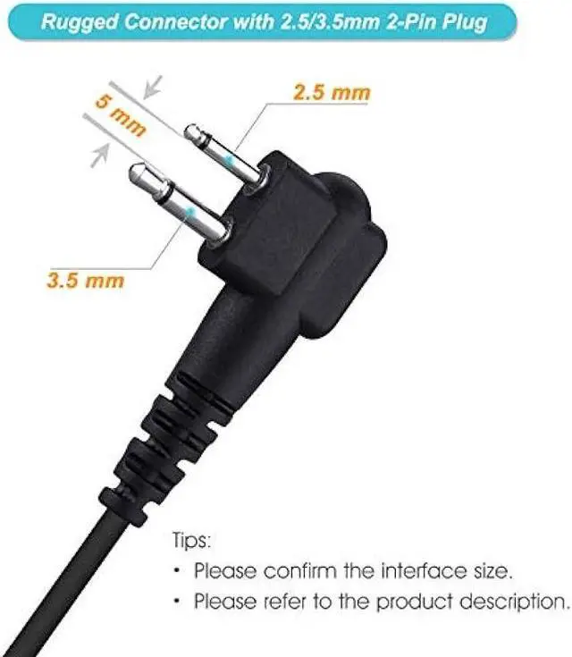 Alt view image 2 of 7 - COMMIXC Shoulder Mic, Waterproof IP55 Handheld Speaker Mic with External 3.5mm Earpiece Jack, Compatible with 2.5mm/3.5mm 2-Pin Motorola Two-Way Radios
