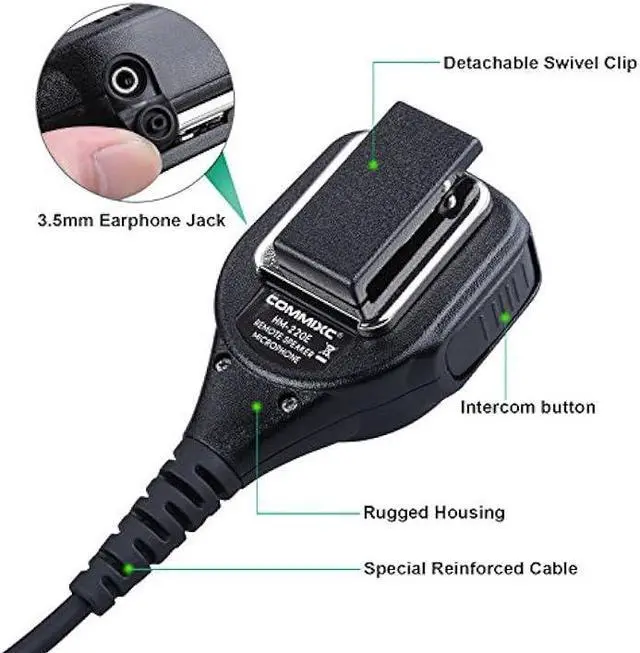 Alt view image 3 of 7 - COMMIXC Shoulder Mic, Waterproof IP55 Handheld Speaker Mic with External 3.5mm Earpiece Jack, Compatible with 2.5mm/3.5mm 2-Pin Motorola Two-Way Radios