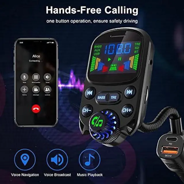 Alt view image 4 of 5 - Bluetooth 5.3 FM Transmitter for Car SOARUN Bluetooth Car Adapter PD30W & USB Port Fast Charge, HiFi Treble & Bass Player, 1.6 Display Hands-Free Calling Truck Radio with AUX Input/Output, TF Card