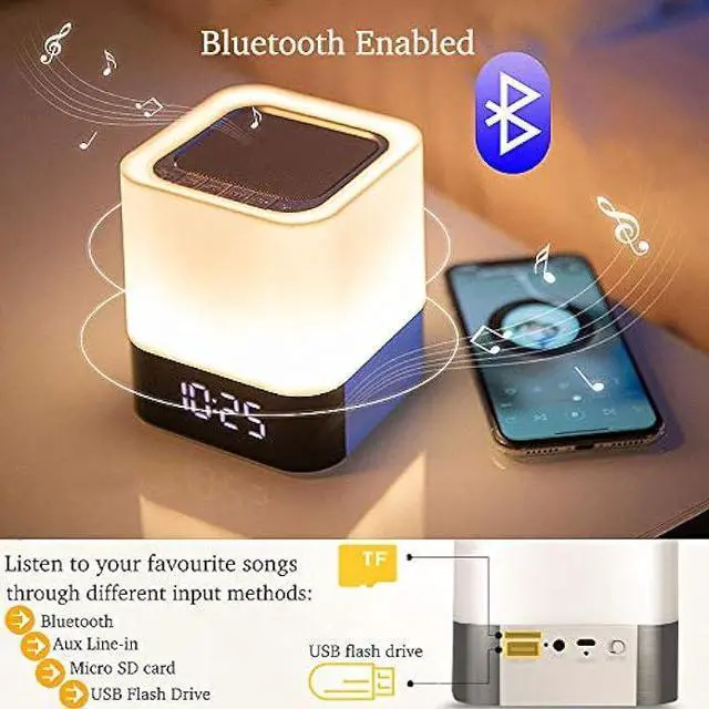 Alt view image 3 of 5 - Night Lights Bluetooth Speaker, Alarm Clock Wireless Bluetooth Speakers,Touch Sensor Bedside Lamp,Color Changing Night Lights for Kids,MP3 Music Player, Speakerphone/TF Card/AUX-in Supported