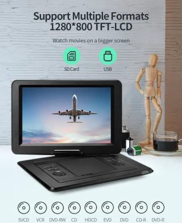 Alt view image 5 of 6 - YOTON 17.5 Portable DVD Player with 15.5 HD Swivel Screen for Car and Kids, 4-6 Hours Working Time with Built-in Battery, Dual Stereo Speakers, USB/SD/AV/Audio/Gamepad Support [Not Support Blu-Ray]