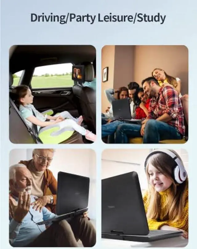 Alt view image 3 of 6 - YOTON 17.5 Portable DVD Player with 15.5 HD Swivel Screen for Car and Kids, 4-6 Hours Working Time with Built-in Battery, Dual Stereo Speakers, USB/SD/AV/Audio/Gamepad Support [Not Support Blu-Ray]