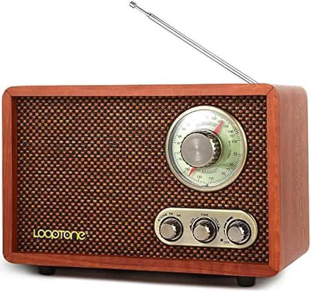 Main image of LoopTone USB SD Multifunction AM FM Vintage Radio with Bluetooth Speaker,Retro Wood Table Radio for Kitchen Living Room with Rotary Knob Brown