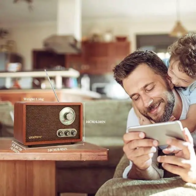 Alt view image 2 of 6 - LoopTone USB SD Multifunction AM FM Vintage Radio with Bluetooth Speaker,Retro Wood Table Radio for Kitchen Living Room with Rotary Knob Brown