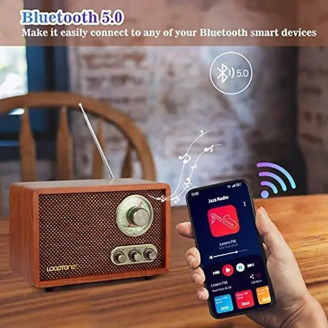 Alt view image 4 of 6 - LoopTone USB SD Multifunction AM FM Vintage Radio with Bluetooth Speaker,Retro Wood Table Radio for Kitchen Living Room with Rotary Knob Brown