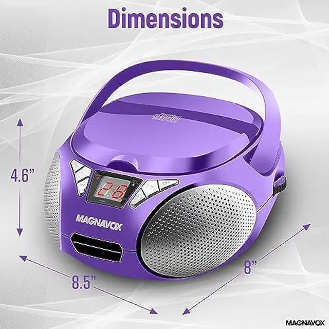 Alt view image 4 of 5 - Magnavox MD6924 Portable Top Loading CD Boombox with AM/FM Stereo Radio in Black | CD-R/CD-RW Compatible | LED Display | AUX Port Supported | Programmable CD Player | (Purple)