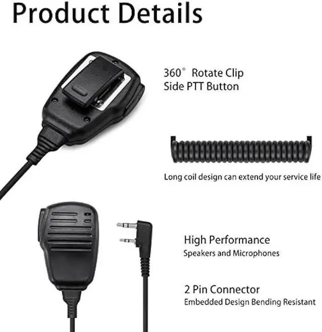 Alt view image 3 of 6 - SAMCOM Shoulder Mic of Walkie Talkies, Long Range Two Way Radio Speaker, Handheld Microphone for Most 2 Way Radio, 2 Pin Radio Mic with PTT (2 Pack)