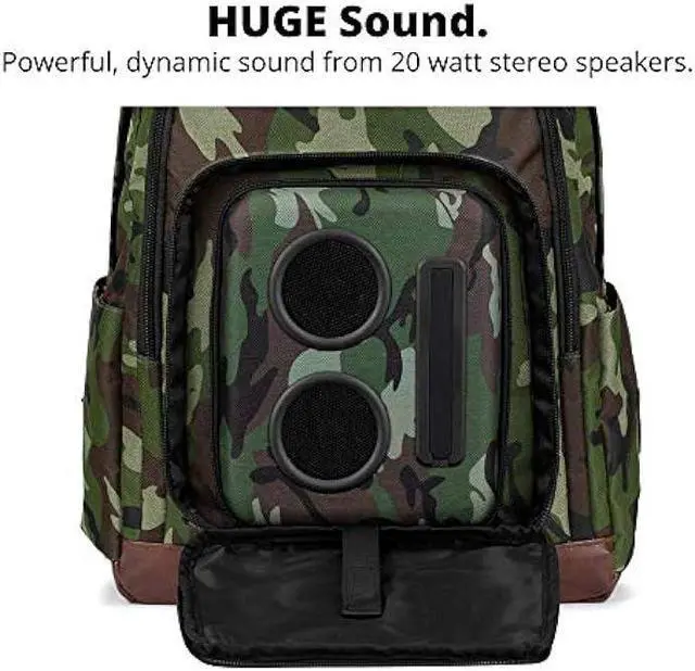 Alt view image 2 of 6 - Bluetooth Speaker Backpack with 20-Watt Speakers & Subwoofer for Parties/Festivals/Beach/. Rechargeable, Works with iPhone & Android (Camouflage, Latest Premium Edition)