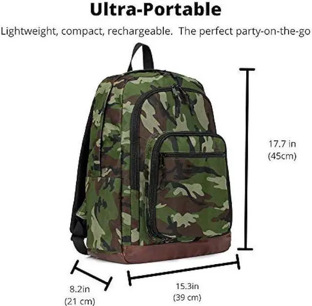 Alt view image 3 of 6 - Bluetooth Speaker Backpack with 20-Watt Speakers & Subwoofer for Parties/Festivals/Beach/. Rechargeable, Works with iPhone & Android (Camouflage, Latest Premium Edition)