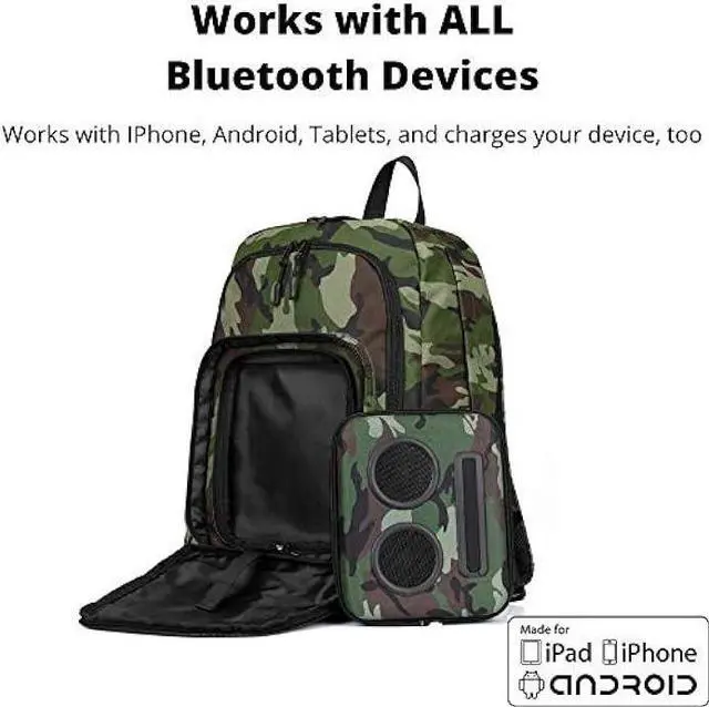Alt view image 5 of 6 - Bluetooth Speaker Backpack with 20-Watt Speakers & Subwoofer for Parties/Festivals/Beach/. Rechargeable, Works with iPhone & Android (Camouflage, Latest Premium Edition)