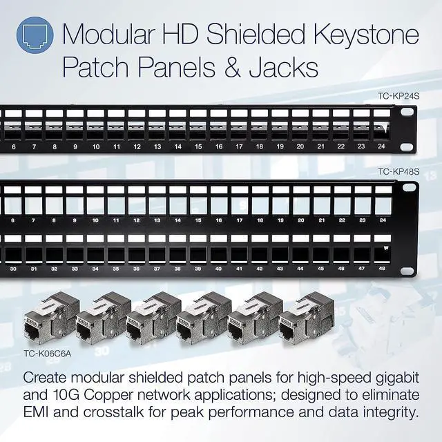 Alt view image 3 of 7 - TRENDnet Shielded Cat6A RJ45 Keystone Jack 6-Pack Bundle, Use with The TC-KP24S Shielded Blank Keystone Patch Panel (Sold Separately), Silver, TC-K06C6A