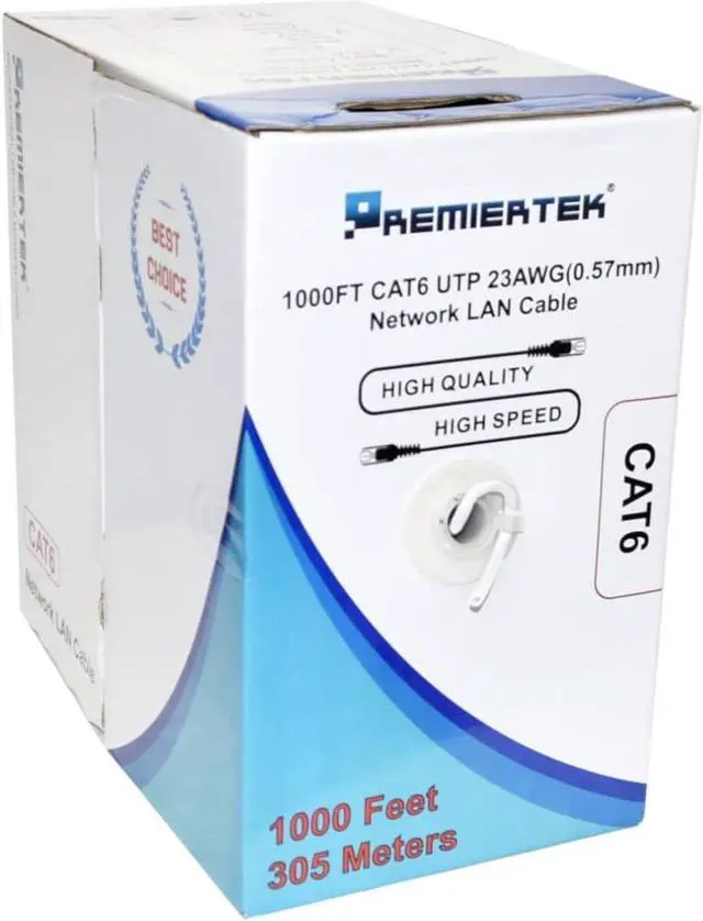 Alt view image 2 of 2 - Premiertek 1000Ft Cat6 23AWG UTP Solid 4-Pairs Network Ethernet LAN Cable Bulk White (CAT6-CCA-1KFT-W)