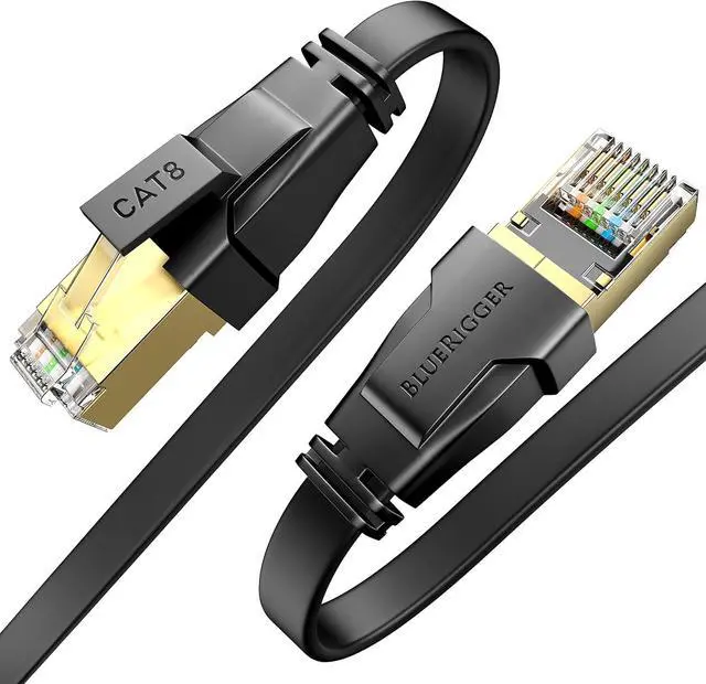 Main image of BlueRigger CAT8 Flat Ethernet Cable - 50FT (40Gbps, 2000MHz, RJ45) CAT 8 High Speed Internet Network LAN Patch Cord - for Gaming, Router, Modem, PC