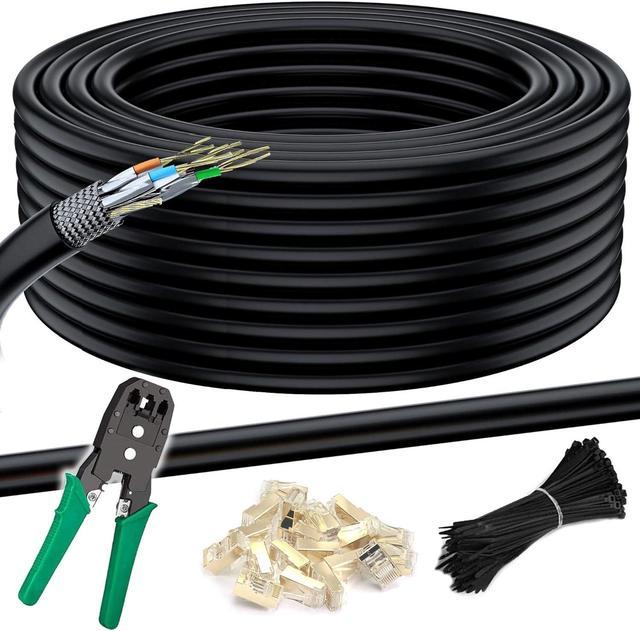 MutecPower 100 ft 30m cAT 7 Outdoor Waterproof Direct Burial RJ45 Ethernet  Network cable - SFTP - 600 Mhz - Black with cable Ti