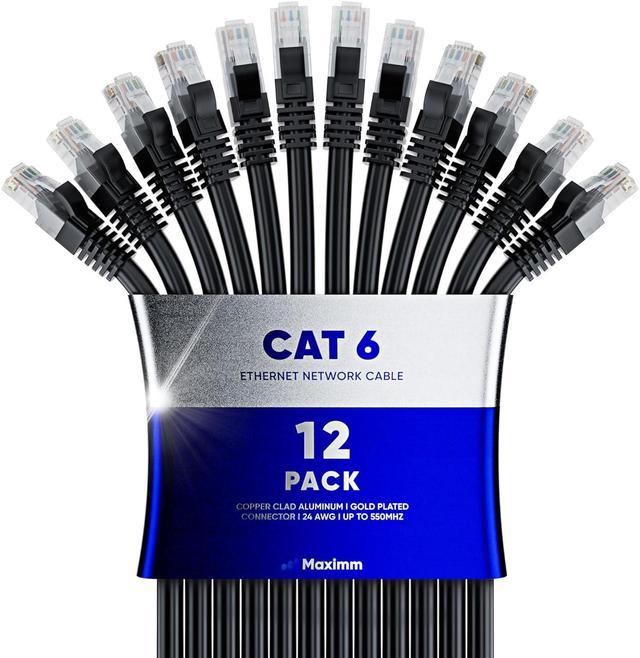 Maximm Cat 6 Ethernet Cable 1.5 Ft, (12-Pack) Cat6 Cable, LAN Cable, Internet  Cable, Patch Cable and Network Cable - UTP (Black) 1.5 Feet 