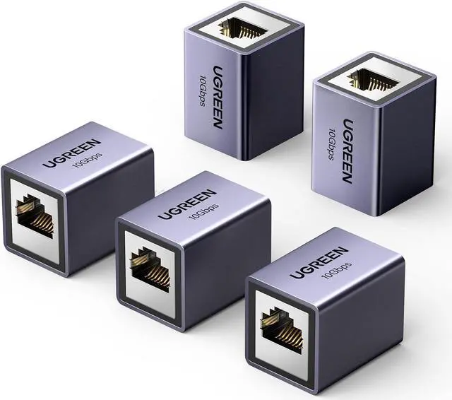 Main image of UGREEN RJ45 Coupler 10Gbps, 5 Pack Ethernet Extender, Cat8 Cat7 Cat6 Cat5 Ethernet Cable Extender Adapter, 328ft LAN Connector in Line Coupler Female to Female Aluminum Alloy