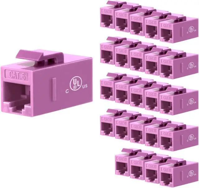 Main image of VCE RJ45 Cat6 Keystone Jack Inline Coupler UL Listed 25-Pack, Female to Female Ethernet Cable Extender Network Insert UTP for Cat6/Cat5e/Cat5 Cable, Pink