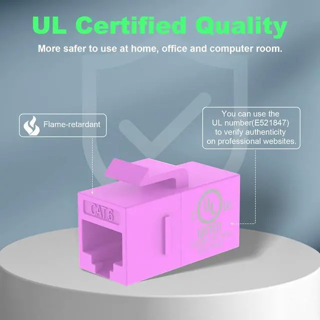 Alt view image 2 of 7 - VCE RJ45 Cat6 Keystone Jack Inline Coupler UL Listed 25-Pack, Female to Female Ethernet Cable Extender Network Insert UTP for Cat6/Cat5e/Cat5 Cable, Pink