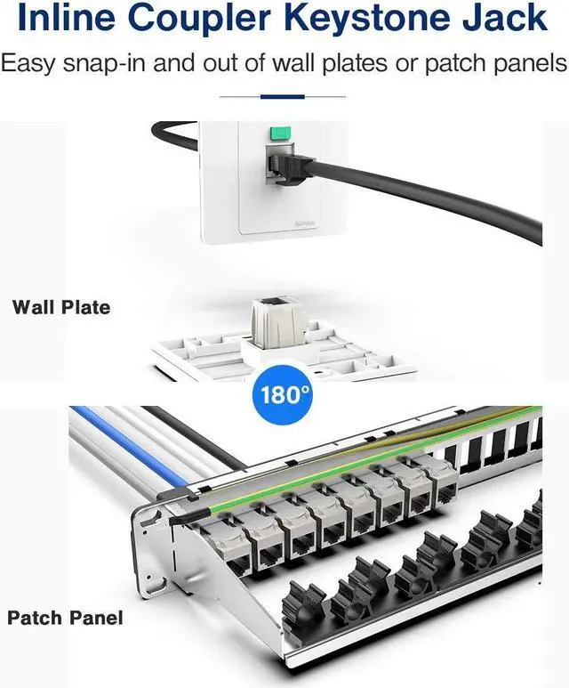 Alt view image 2 of 6 - AMPCOM CAT6A RJ45 Inline Coupler Keystone Jack, [ ETL Verified/USA Patent Zinc-Alloy Shielded STP Feed-Through RJ45 Jacks Female to Female - 5 Pack