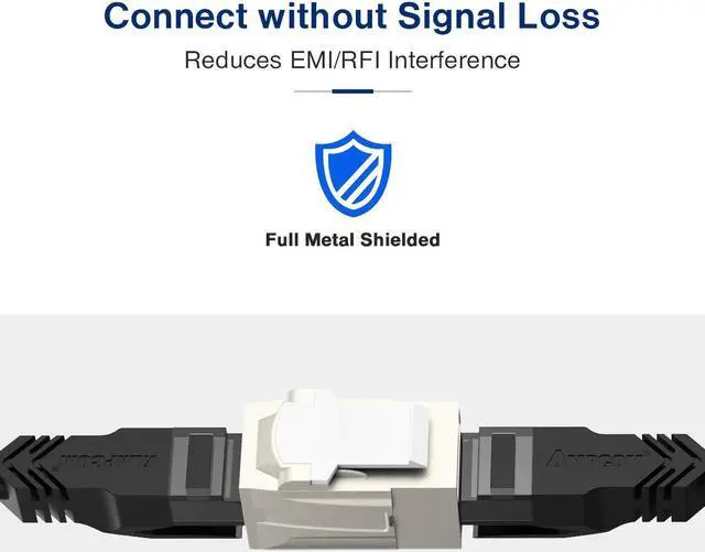 Alt view image 4 of 6 - AMPCOM CAT6A RJ45 Inline Coupler Keystone Jack, [ ETL Verified/USA Patent Zinc-Alloy Shielded STP Feed-Through RJ45 Jacks Female to Female - 5 Pack