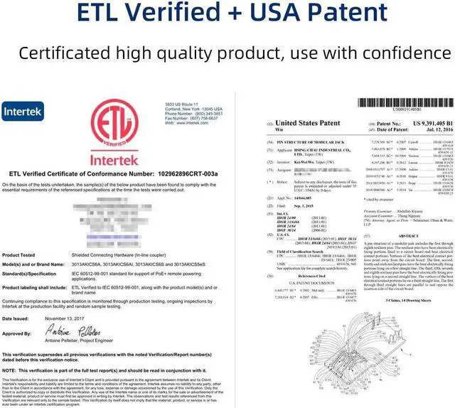 Alt view image 6 of 6 - AMPCOM CAT6A RJ45 Inline Coupler Keystone Jack, [ ETL Verified/USA Patent Zinc-Alloy Shielded STP Feed-Through RJ45 Jacks Female to Female - 5 Pack