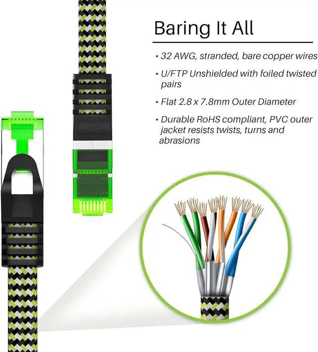 Alt view image 2 of 7 - GEARit Cat 7 Ethernet Cable (25ft, 1-Pack) High Speed Nylon Braided Flat Internet Computer Patch Cord - Compatible Cat7/Cat6/Cat5e RJ45 LAN Router, Modem, Switch, Gaming - 25 feet