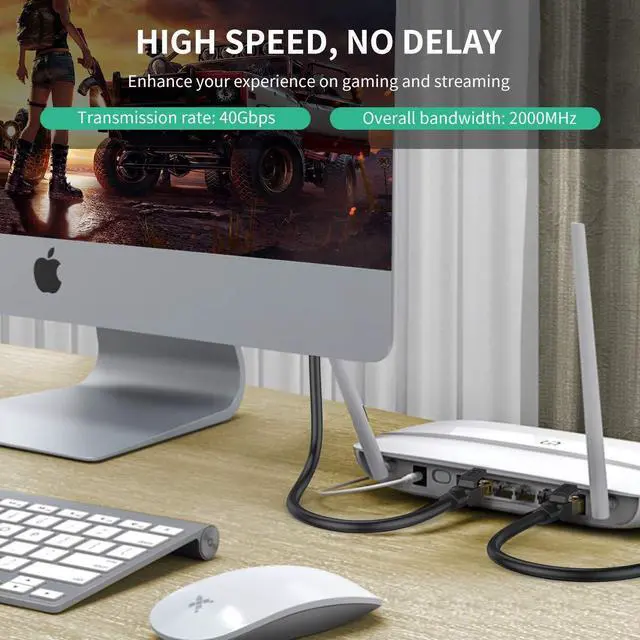 Alt view image 6 of 6 - Outdoor Ethernet Cable 60 ft, Heavy Duty Cat 8 Ethernet Cable Internet Cable LAN Cable High Speed Ethernet Cables - Faster Than Cat7/Cat 6e Ethernet Cable