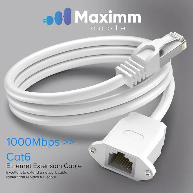 Alt view image 2 of 7 - Ethernet Extension Cable, Cat 6 Ethernet Cable Extender, Internet Cable with Shielded RJ45 Male-to-Female Connector, LAN Cable Extension for Patch Networks, White (10 Feet, 2 Pack)