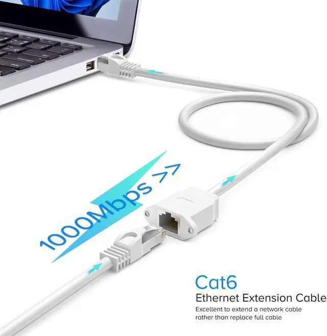 Alt view image 6 of 7 - Ethernet Extension Cable, Cat 6 Ethernet Cable Extender, Internet Cable with Shielded RJ45 Male-to-Female Connector, LAN Cable Extension for Patch Networks, White (10 Feet, 2 Pack)