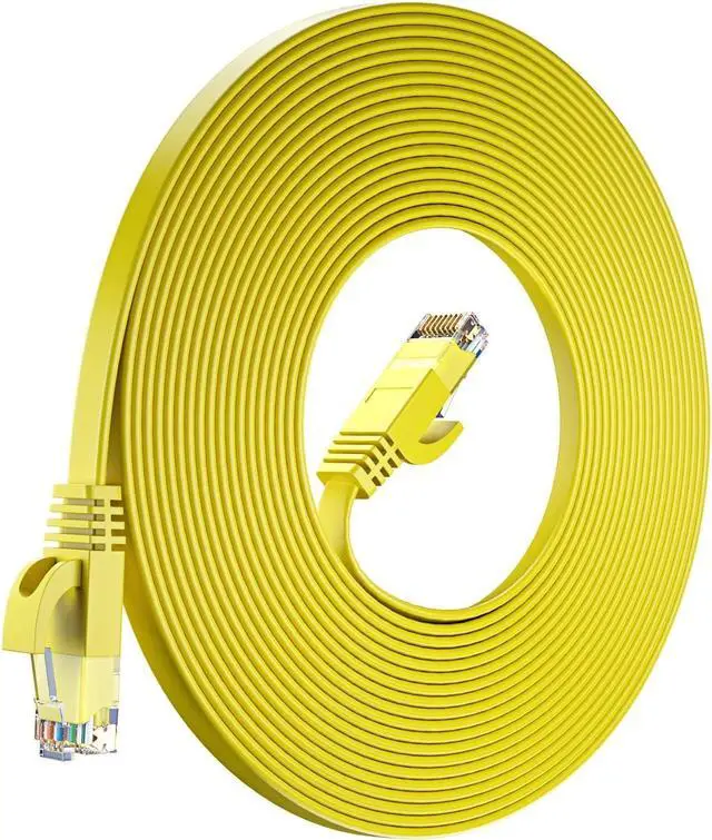 Main image of Cat 6 Ethernet Cable 100 ft - with a Flat, Space-Saving Design High-Speed Internet & Network LAN Patch Cable, RJ45 Connectors - 100ft / Yellow - Perfect for Gaming, Streaming, and More