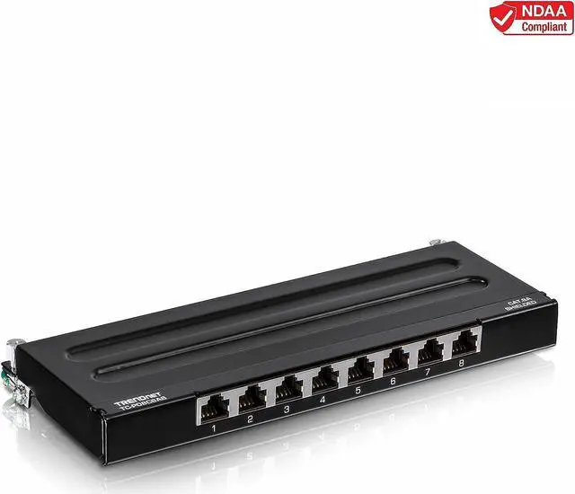 Alt view image 2 of 7 - TRENDnet 8-Port Cat6A Shielded Patch Panel, Wall Mount Ready, 10G Ready, Cat5e,Cat6,Cat6A Compatible, Metal Housing, Color-Coded Labeling for T568A & T568B Wiring, Cable Management, Black, TC-P08C6AS