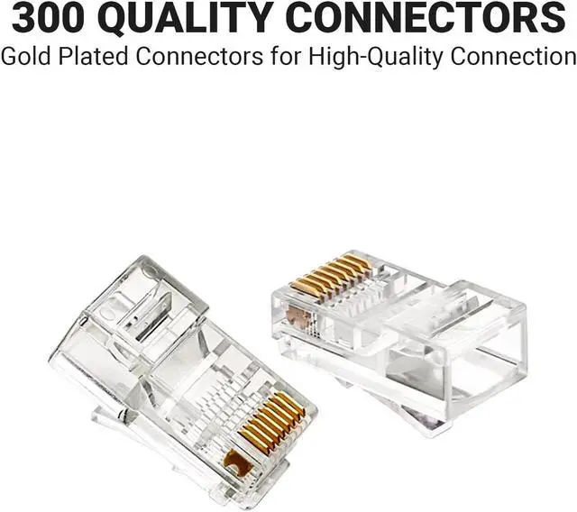 Alt view image 4 of 5 - AmSecu 300-Pack RJ45 Pass Through Connector, Cat6, Gold Plated EZ Pass Cable Pass Through RJ45 connectors, RJ45 Modular Plugs, Ethernet Plugs (300 Pack)