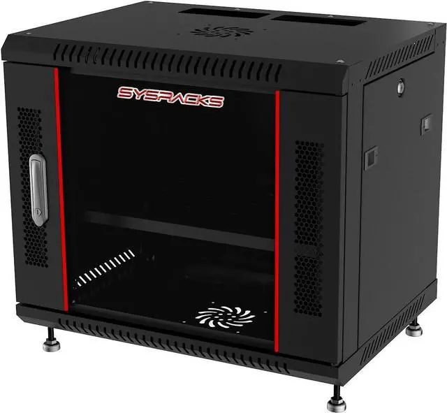 Alt view image 2 of 7 - Sysracks 12U 18 inch Depth Wall Mount Server Cabinet Network Rack Lockaing Enclosure Glass Door - POWERBAR - Cooling Fan - Shelf - Feet - Hardware