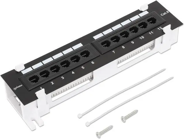 Main image of Manhattan 12-Port Network Patch Panel Cat-6  UL Listed - Wall Mount with 89D Bracket - Installer Grade 3µ Gold Plated Contacts - Lifetime Mfg Warranty 720779