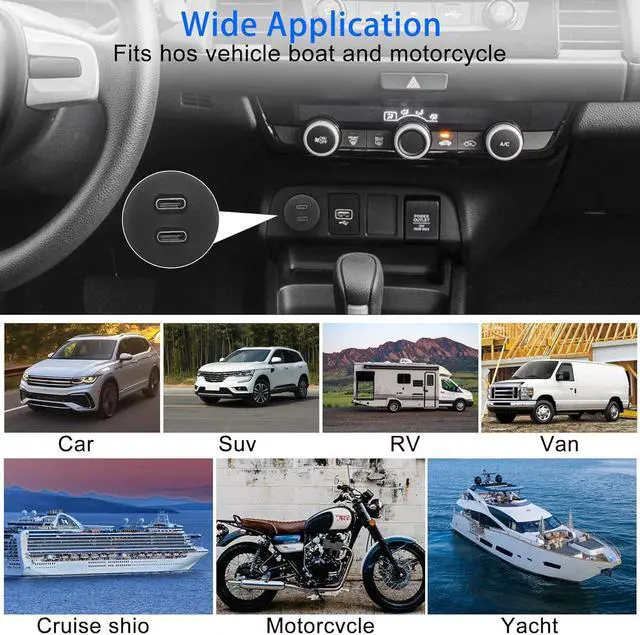 Alt view image 3 of 7 - QIANRENON Dual USB C to USB 3.0 Threaded Flush Mount Waterproof Cable Adapter, 2 USB 3.0 Male to 2 USB C Female Panel Mount Extension Cable, for Car Boat Truck Yacht Motorcycle, 1m/3.3ft