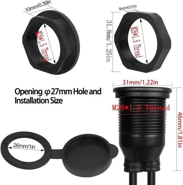 Alt view image 6 of 7 - QIANRENON Dual USB C to USB 3.0 Threaded Flush Mount Waterproof Cable Adapter, 2 USB 3.0 Male to 2 USB C Female Panel Mount Extension Cable, for Car Boat Truck Yacht Motorcycle, 1m/3.3ft
