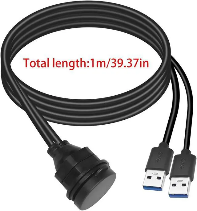 Alt view image 7 of 7 - QIANRENON Dual USB C to USB 3.0 Threaded Flush Mount Waterproof Cable Adapter, 2 USB 3.0 Male to 2 USB C Female Panel Mount Extension Cable, for Car Boat Truck Yacht Motorcycle, 1m/3.3ft