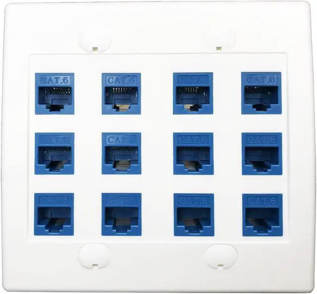 Alt view image 2 of 7 - 12 Port Ethernet Wall Plate, Cat 6, Wall Outlet, RJ45 Female to Female Keystone Jacks - White
