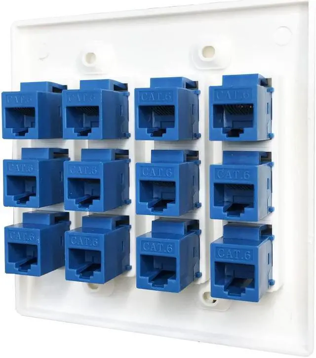 Alt view image 3 of 7 - 12 Port Ethernet Wall Plate, Cat 6, Wall Outlet, RJ45 Female to Female Keystone Jacks - White