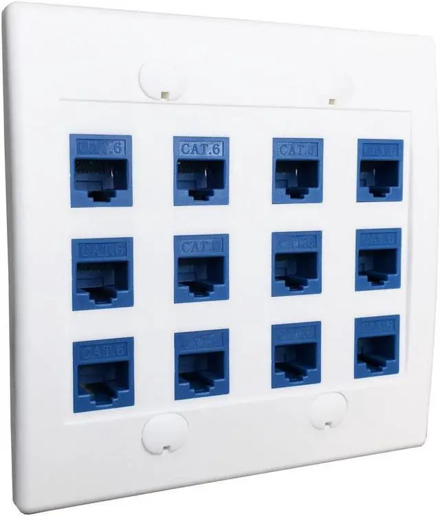 Alt view image 4 of 7 - 12 Port Ethernet Wall Plate, Cat 6, Wall Outlet, RJ45 Female to Female Keystone Jacks - White