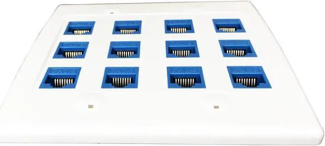 Alt view image 5 of 7 - 12 Port Ethernet Wall Plate, Cat 6, Wall Outlet, RJ45 Female to Female Keystone Jacks - White