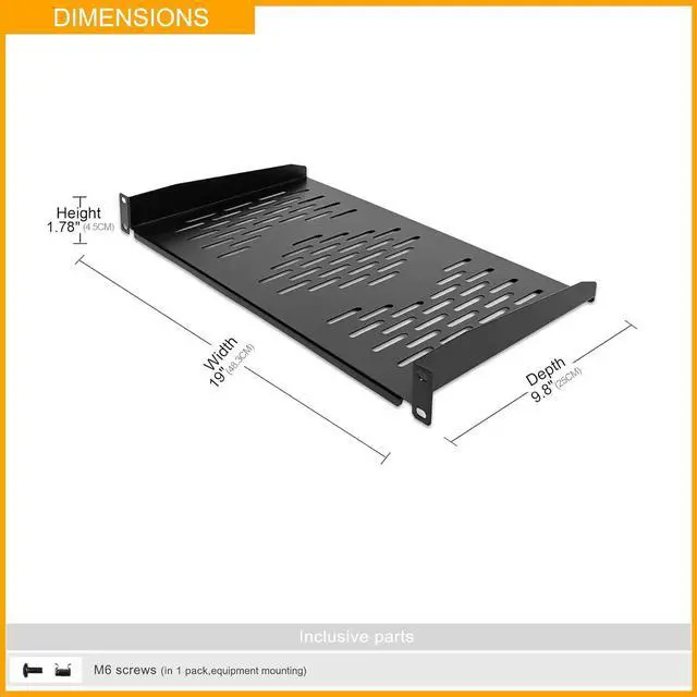 Alt view image 2 of 6 - RIVECO 2PCS 1U Rack Shelves, 19 Cabinet Mount 1 U Tray Vented Cantilevers for Computer Case Shelf Mounting, 10 Inches 25CM Depth, Black