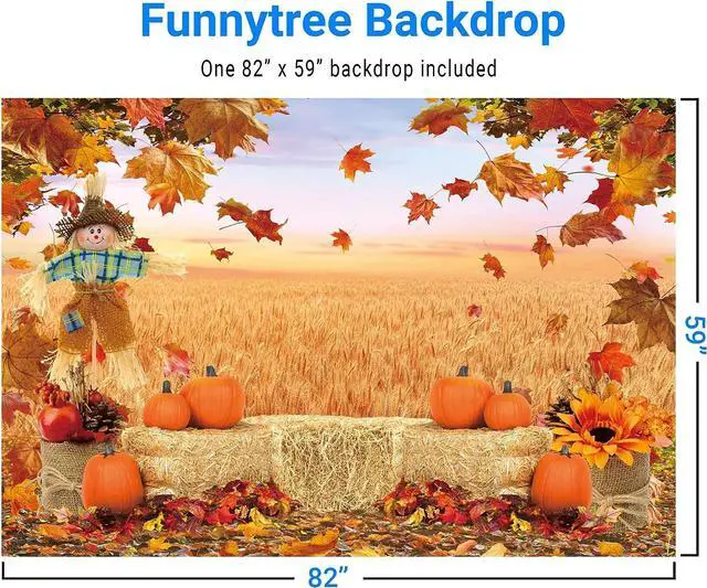 Alt view image 2 of 5 - Funnytree 7X5FT Fall Backdrop Autumn Pumpkin Harvest Thanksgiving Hay Maple Leaves Background Baby Shower Birthday Party Decor Portrait Studio Photobooth Photography Props Gift Supplies Yellow