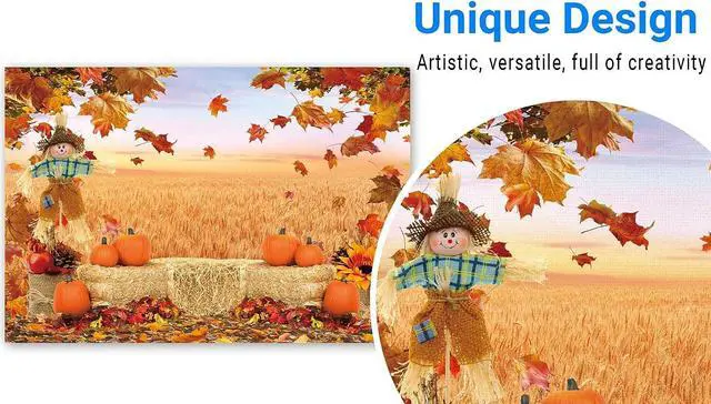Alt view image 3 of 5 - Funnytree 7X5FT Fall Backdrop Autumn Pumpkin Harvest Thanksgiving Hay Maple Leaves Background Baby Shower Birthday Party Decor Portrait Studio Photobooth Photography Props Gift Supplies Yellow