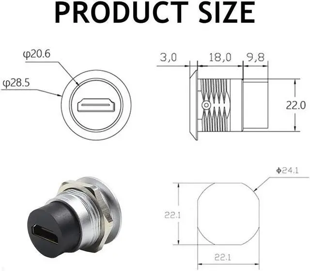 Alt view image 6 of 7 - PENGLIN 2PCS HDMI Panel Mount Coupler, HDMI Panel Mount Pass Through Connector, Female to Female 4K Bulkhead Adapter, HDMI Extension 4K 30hz 3D and HDR with Water/Dustcap