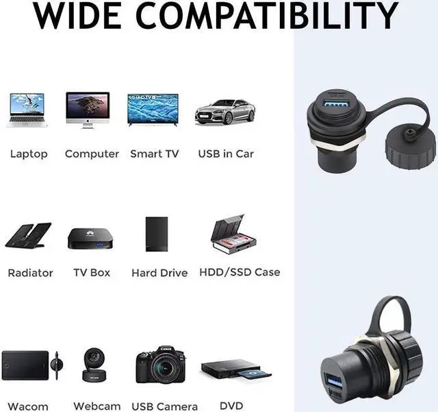 Alt view image 5 of 7 - PENGLIN 2PCS Waterproof USB 3.0 Panel Mount Coupler, IP67 USB Pass Through Connector, Female to Female Bulkhead Extension Adapter