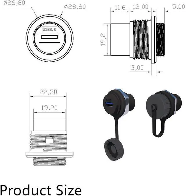 Alt view image 6 of 7 - PENGLIN 2PCS Waterproof USB 3.0 Panel Mount Coupler, IP67 USB Pass Through Connector, Female to Female Bulkhead Extension Adapter