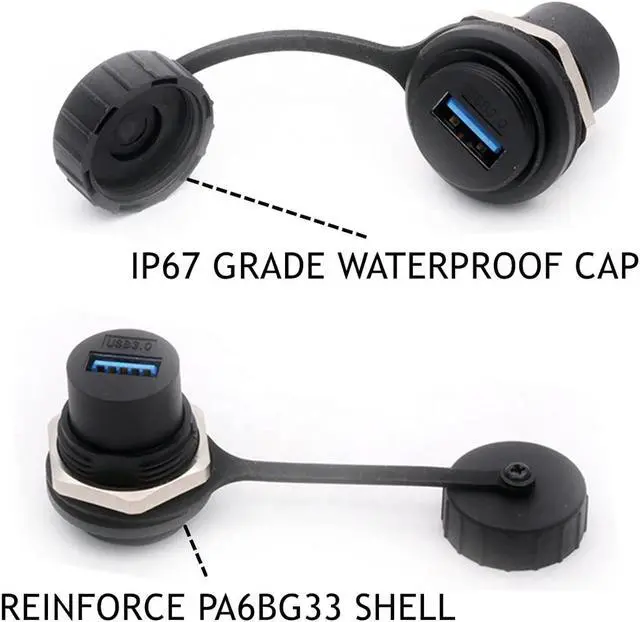 Alt view image 7 of 7 - PENGLIN 2PCS Waterproof USB 3.0 Panel Mount Coupler, IP67 USB Pass Through Connector, Female to Female Bulkhead Extension Adapter
