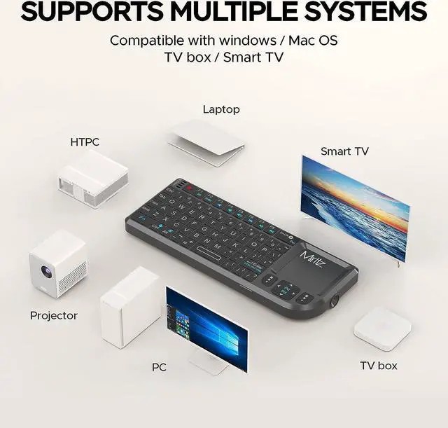 Alt view image 2 of 7 - Miritz 2.4GHz Mini Wireless Touchpad Keyboard, Lightweight Rechargeable Ultra Mini Thin USB with RGB Backlit Keyboard, Plug and Play, Fits for HTPC, for PS3/4